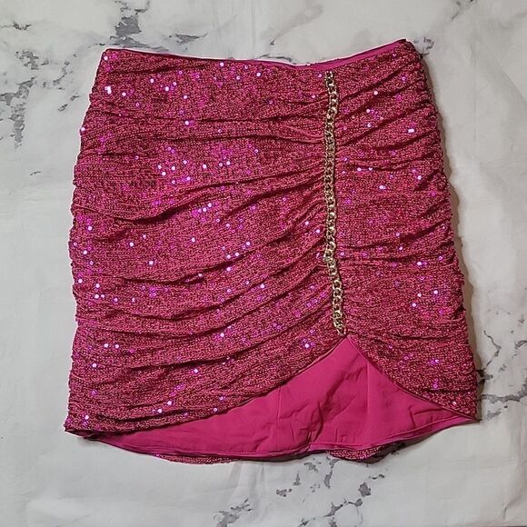 DO+BE Berry Pink Sequin Viola Mini Skirt - Picture 1 of 5